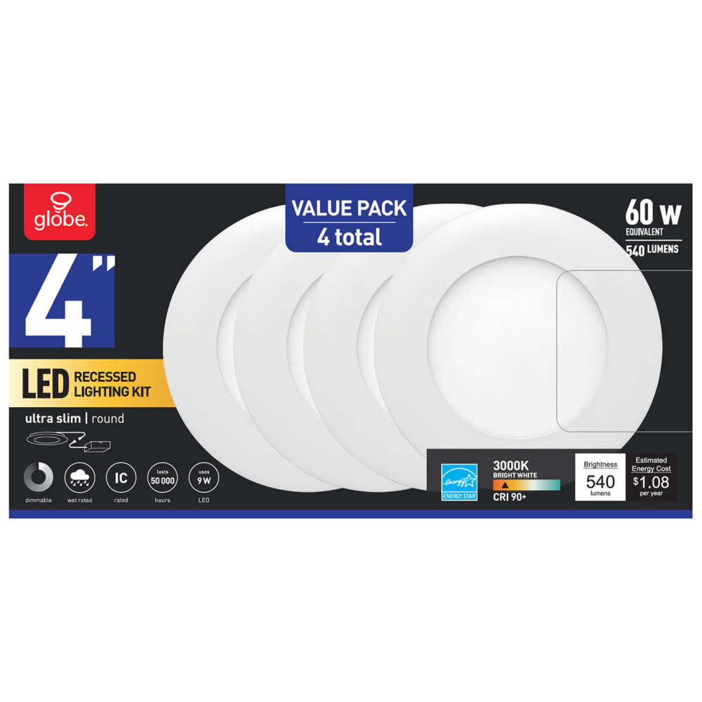 Globe Electric Ultra Slim Value Pack Recessed Lighting Kit 9W LED - Flockneti