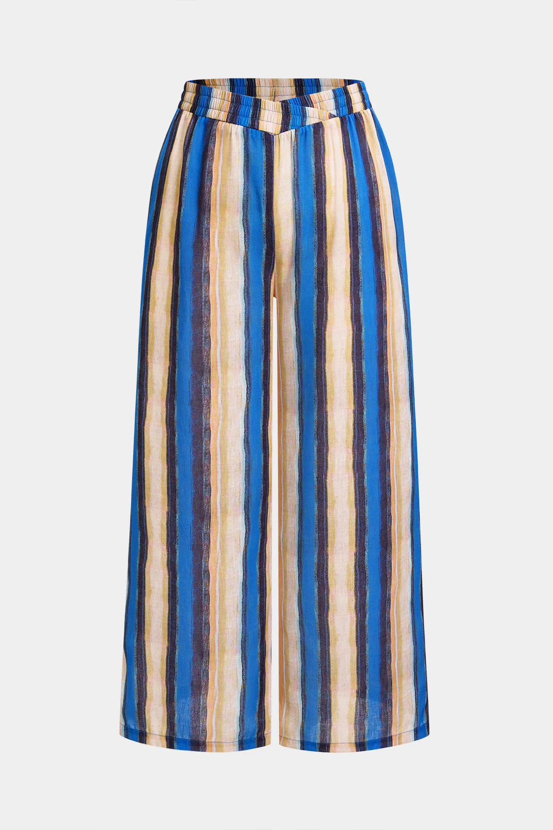 Plus Size Stripes Print Shirred Waistband Wide Leg Pants - Flockneti