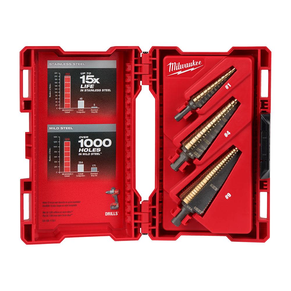Milwaukee Step Bit Kit Cobalt 3pc - Flockneti