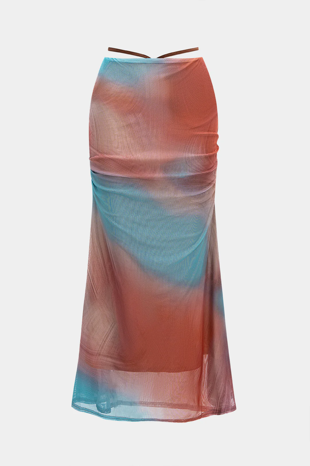 Colorblock Print Mesh Ruched Skirt - Flockneti