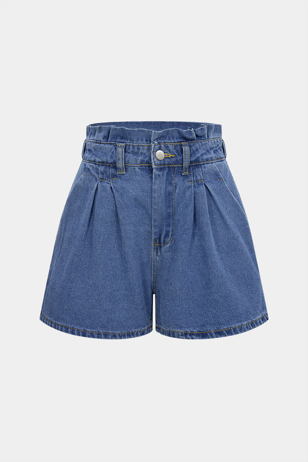 Denim Belted Ruched Shorts - Flockneti
