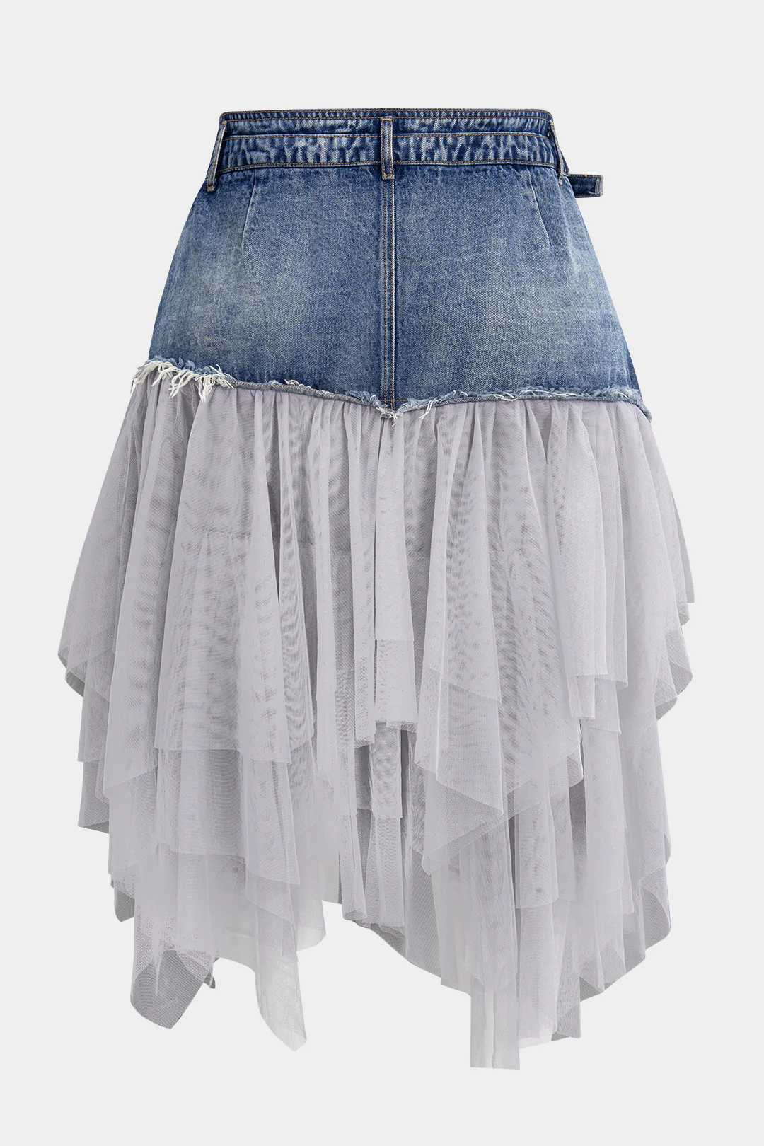 Plus Size Denim Mesh Patchwork High Waist Skirt - Flockneti