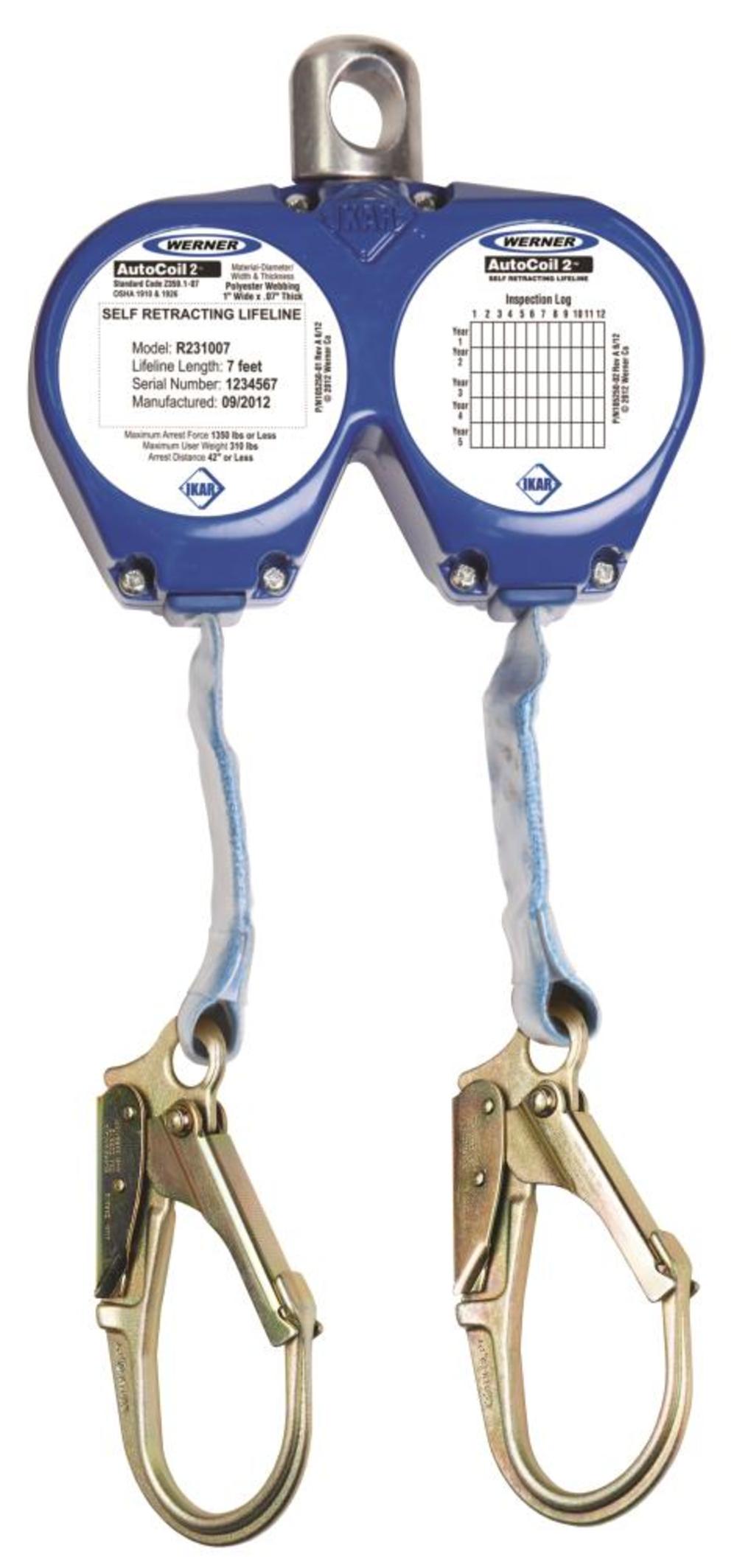 Werner AutoCoil2 7 Ft. Web Self-Retracting Lifeline Dual Leg with Rebar Hooks - Flockneti