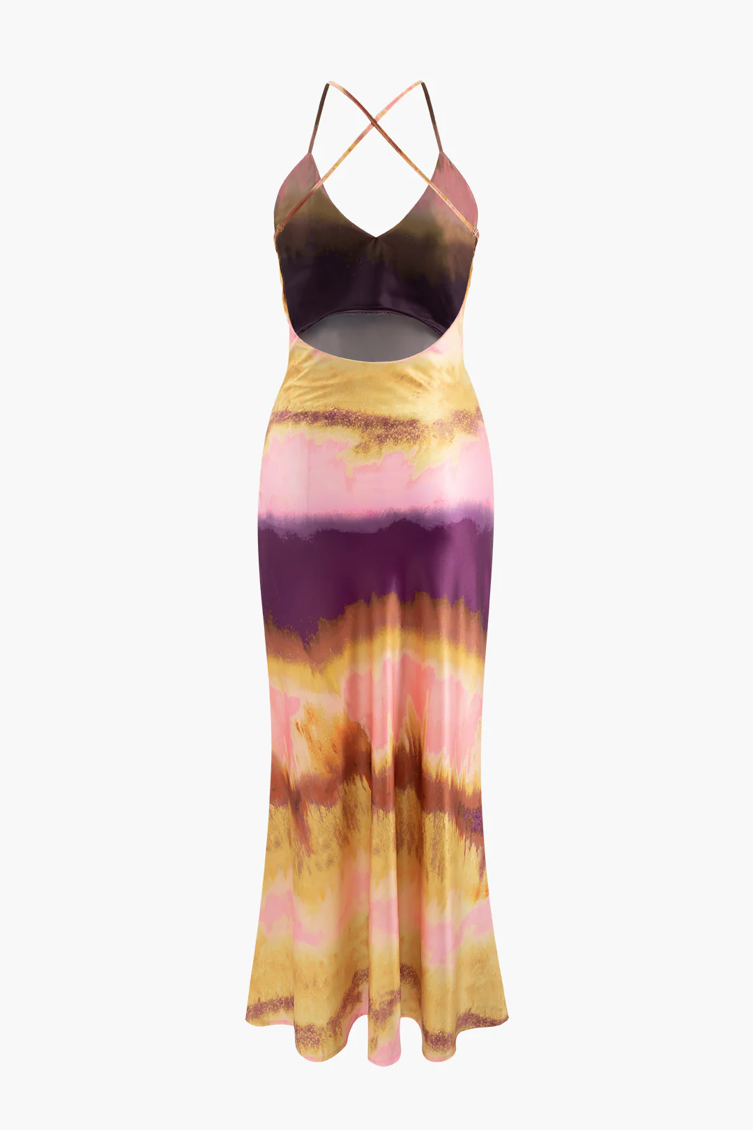 Satin Contrast Backless Slit Sleeveless Midi Dress - Flockneti