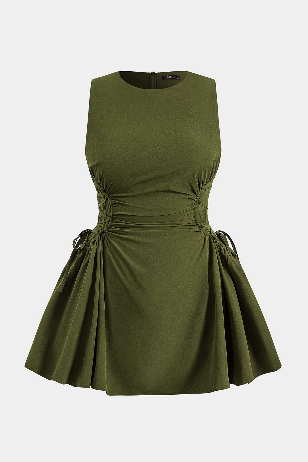 Plus Size Knotted Zipper Sleeveless Mini Dress - Flockneti