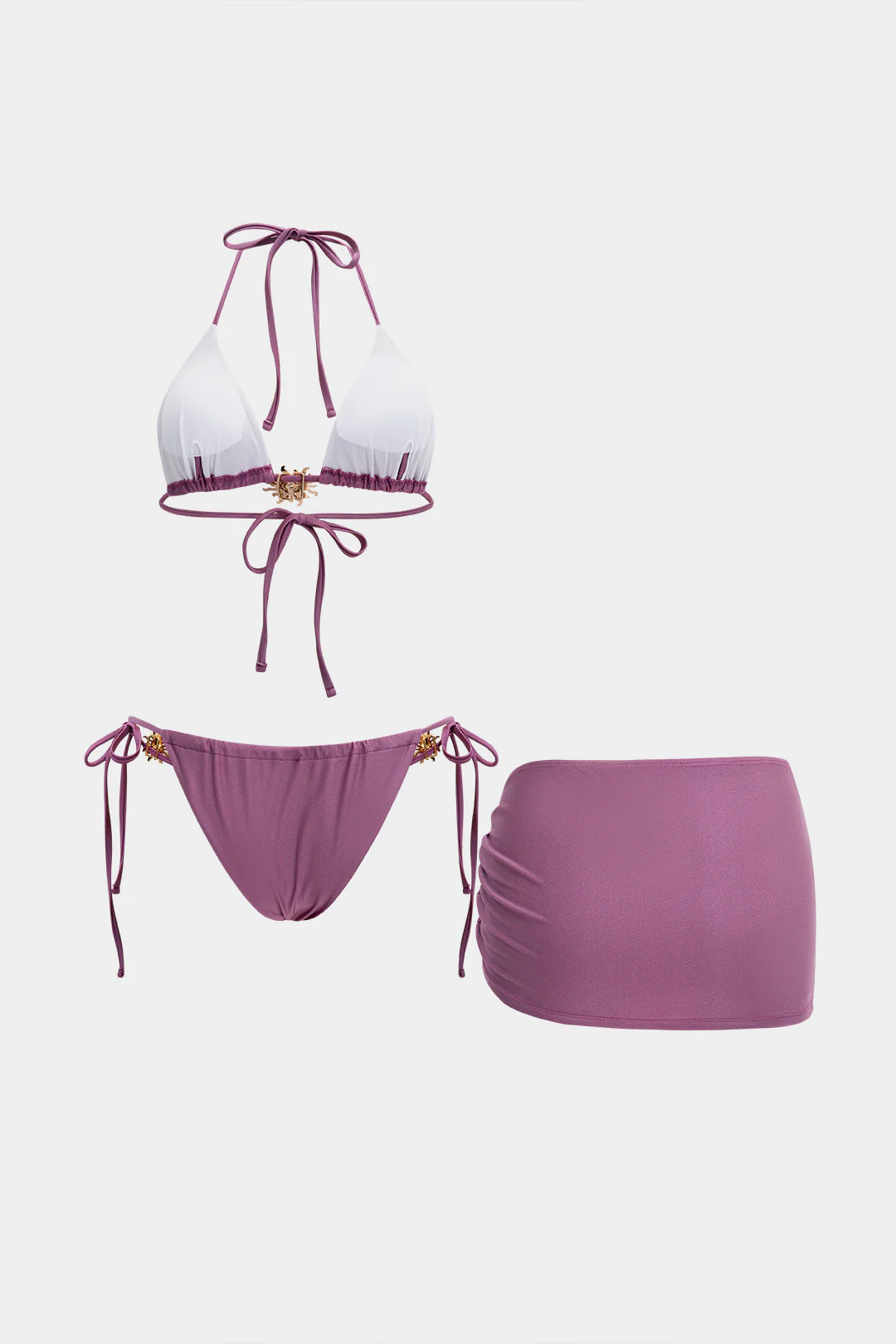 Metallic Decor 3-Piece Bikini Set - Flockneti