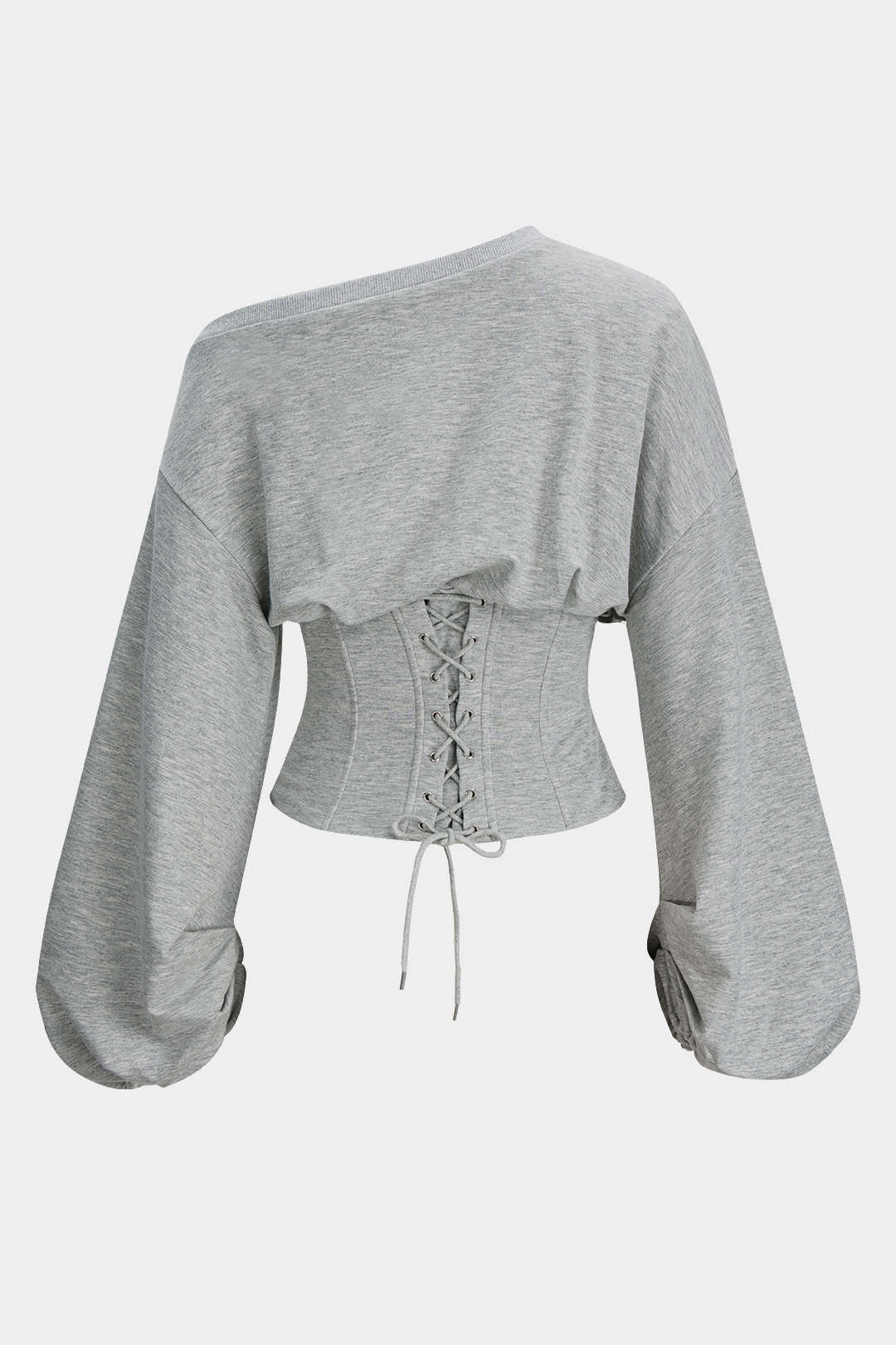 Tie-Back Asymmetrical Shoulder Corset Waist Sweatshirt - Flockneti