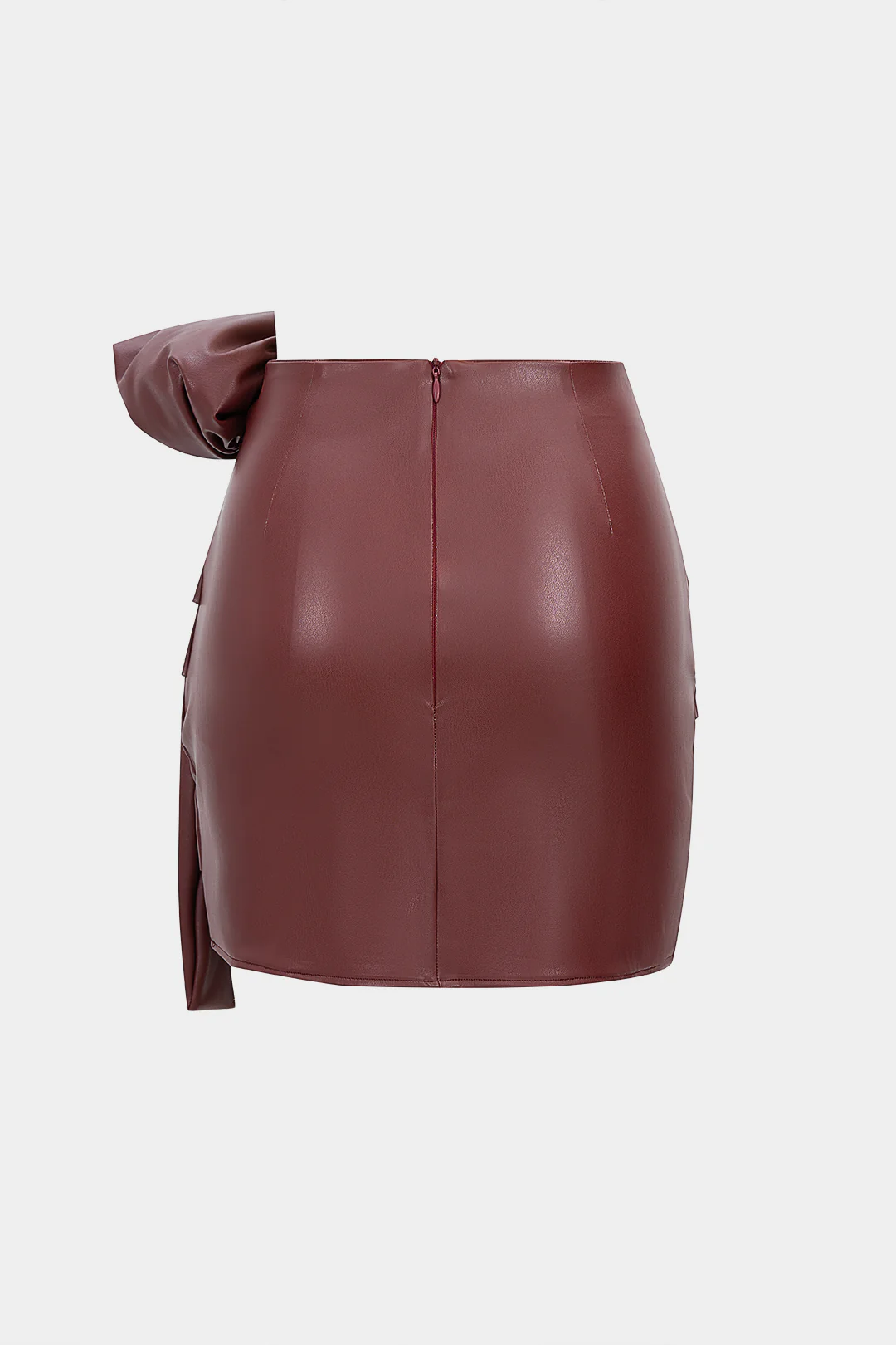 Faux Leather Asymmetrical Ruched High Waist Skirt - Flockneti