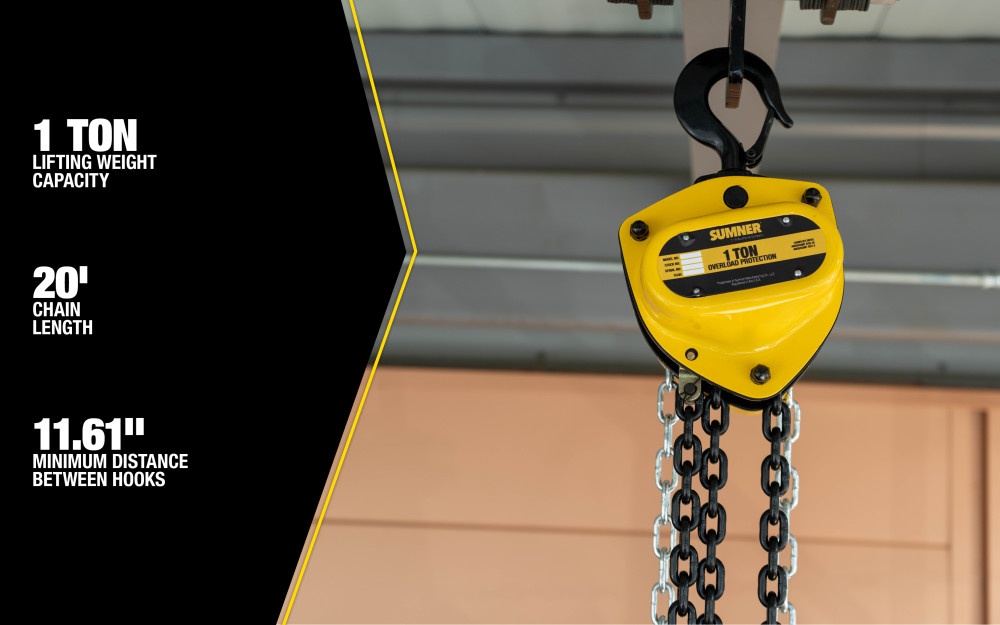 Sumner Chain Hoist 1 Ton with 20′ Chain Fall and Overload Protection - Flockneti
