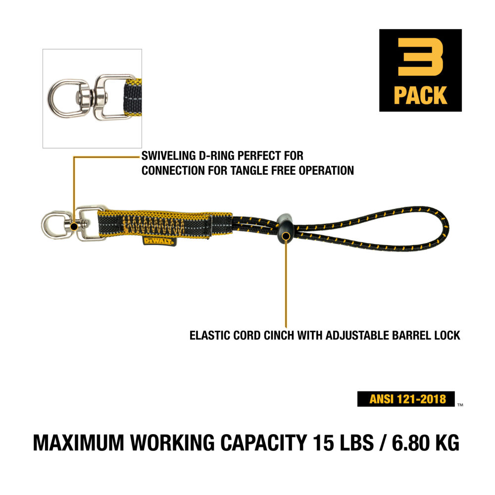 DEWALT Elastic Tool Attachment with Swiveling D Ring 3pk - Flockneti
