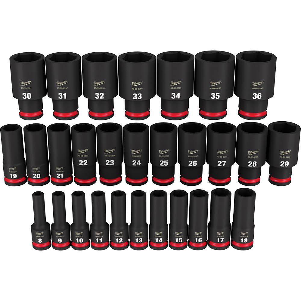 Milwaukee Impact Socket 1/2″ Drive Metric Deep 6 Point 29pc - Flockneti