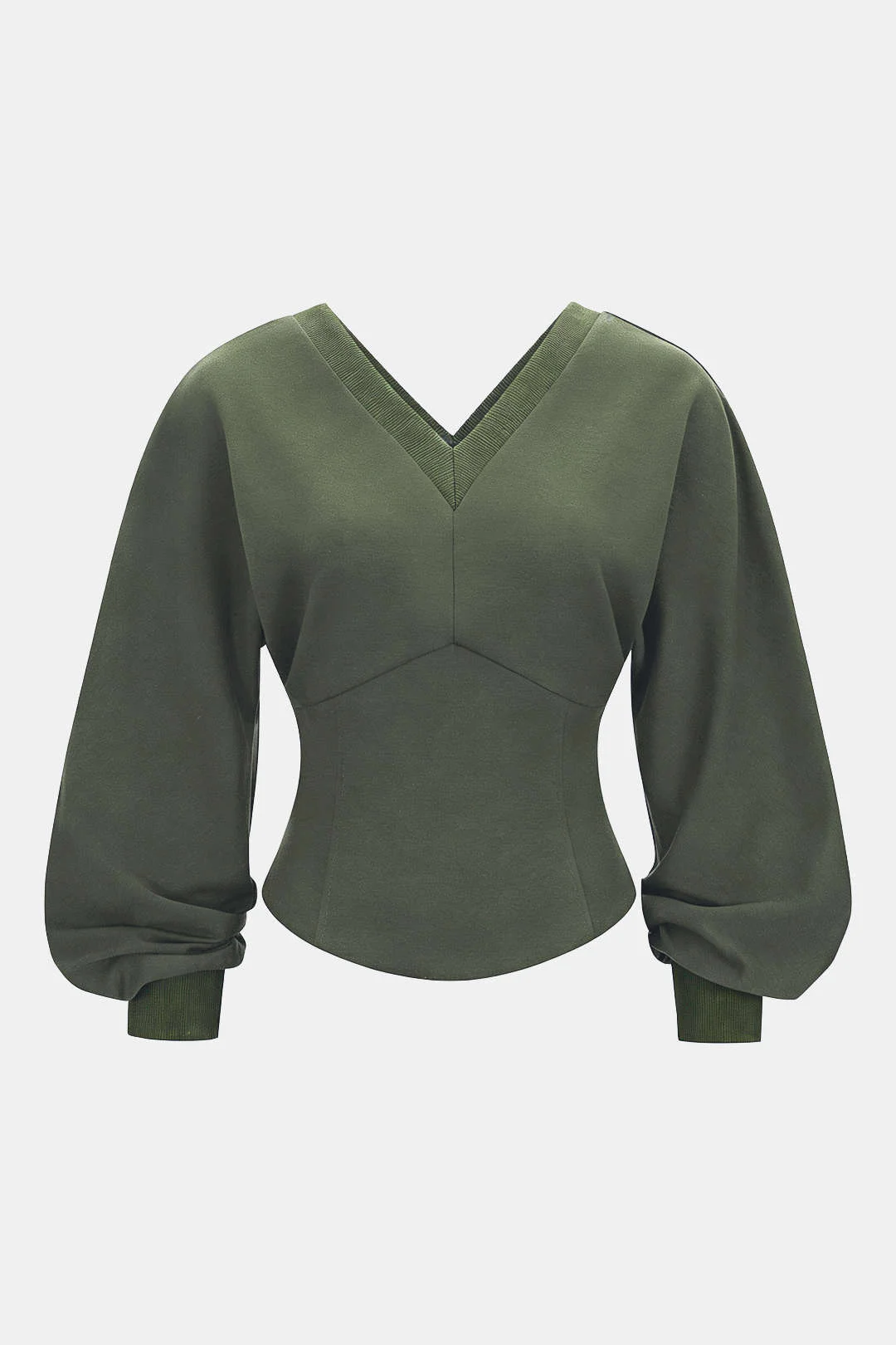 Solid V-Neck Waist-Cinching Sweatshirt - Flockneti