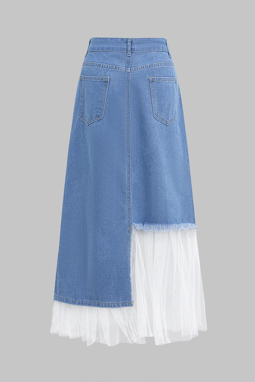 Denim Asymmetrical Patchwork High Waist Skirt - Flockneti