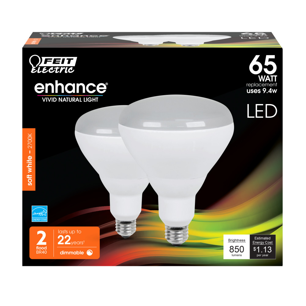 Feit Electric 65W BR40 Soft White Dimmable LED Bulb 2pk - Flockneti