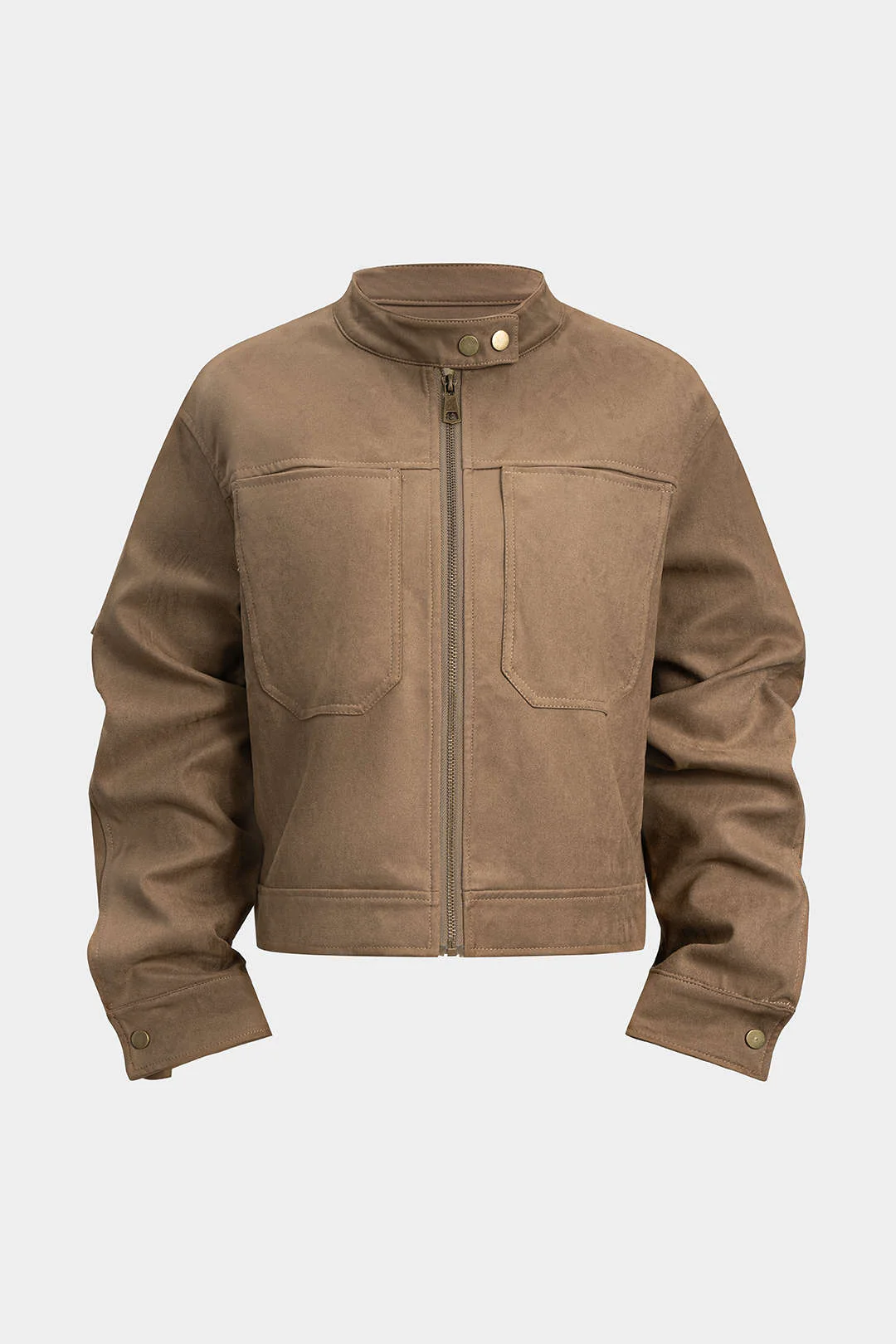 Suede Stand Collar Cropped Jacket - Flockneti
