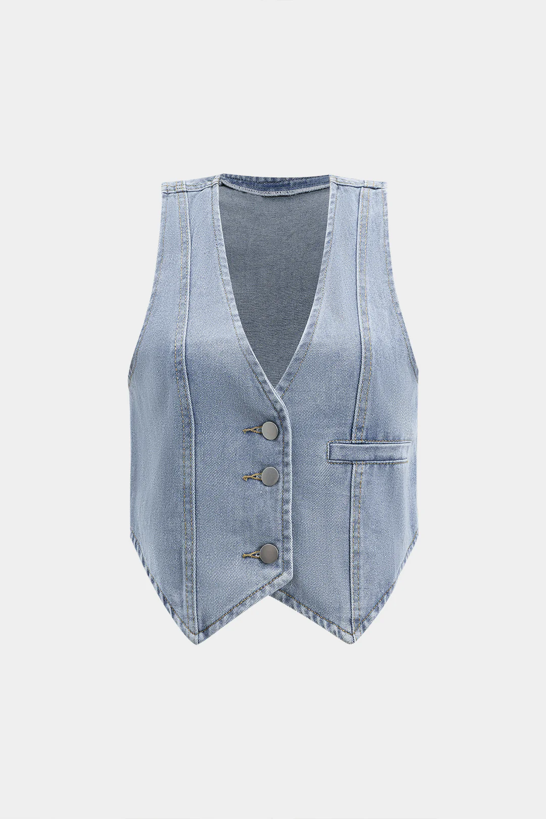 Denim Button V-Neck Tank Vest - Flockneti