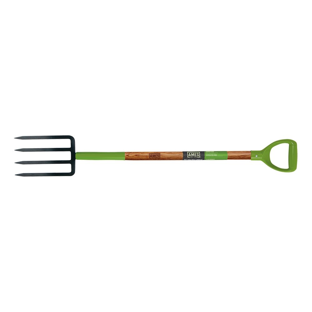 Ames 4-Tine Spading Fork with Ergonomic D-Top Grip on Hardwood Handle - Flockneti