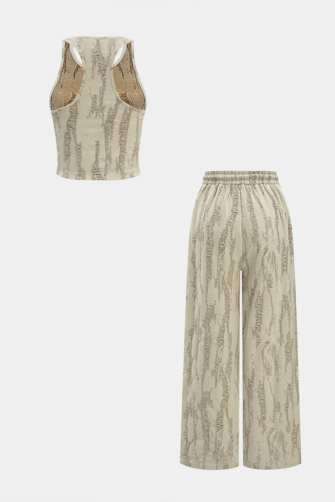 Ripped Sleeveless Tank Top And Drawstring High Waist Trousers Set - Flockneti