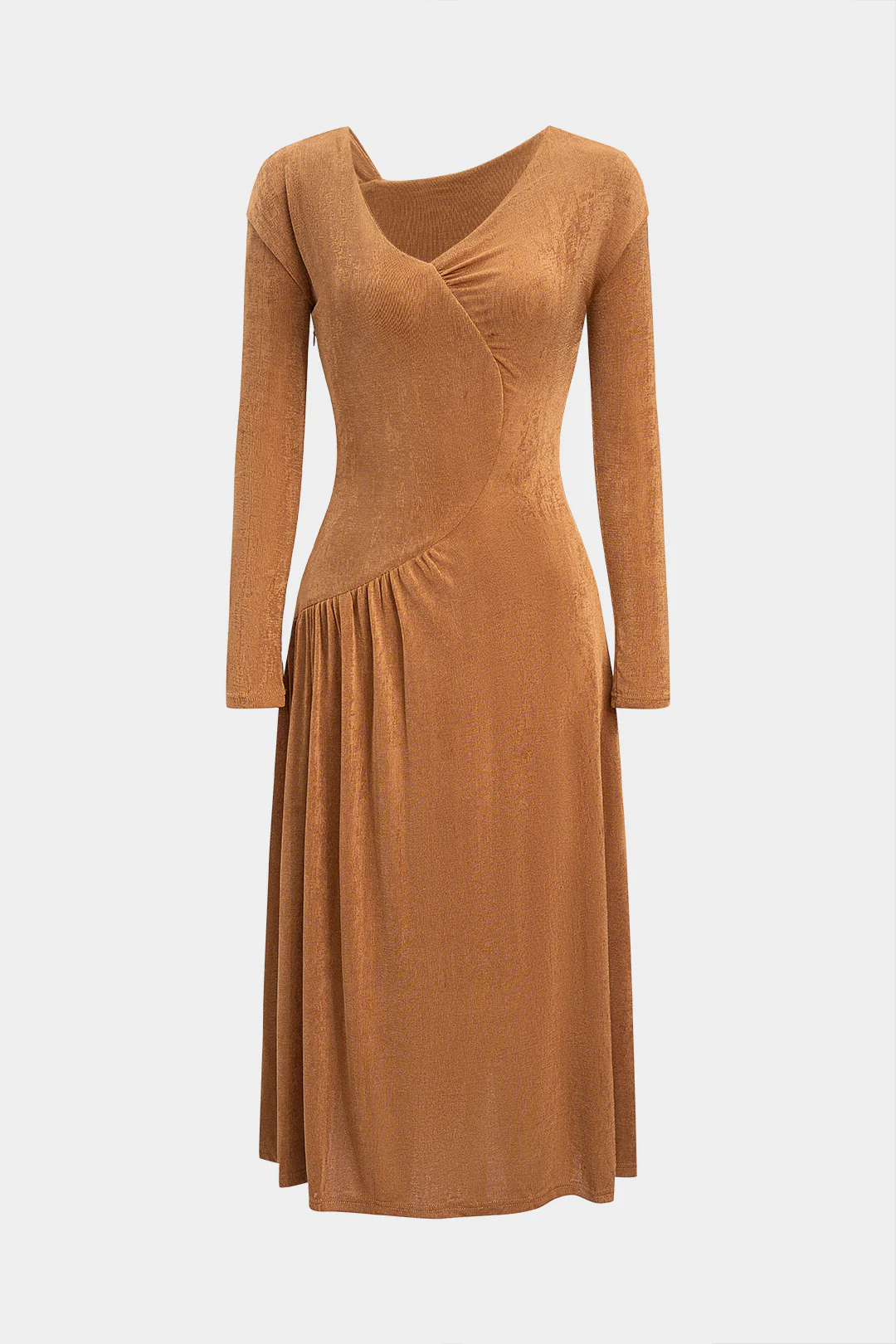 Ruched Asymmetrical Long Sleeve Maxi Dress - Flockneti