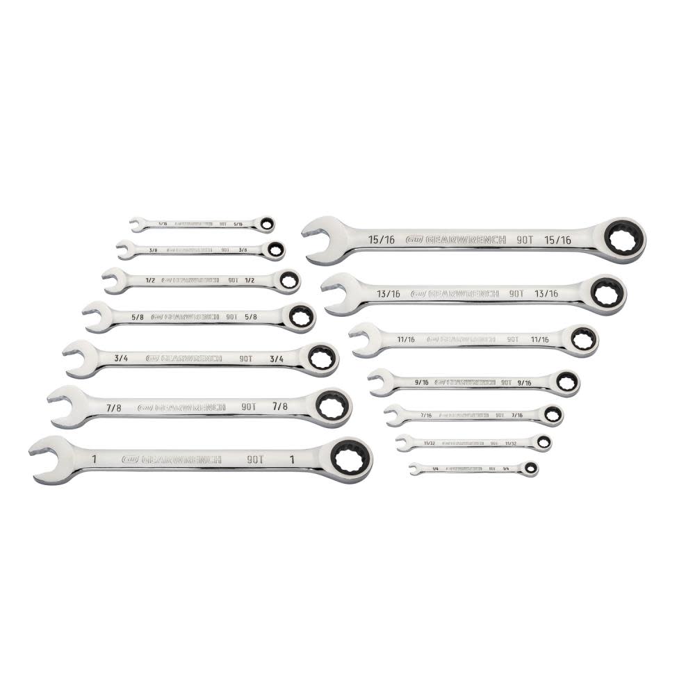 GEARWRENCH 14 Pc 90T 12 Point SAE Combination Ratcheting Wrench Set - Flockneti