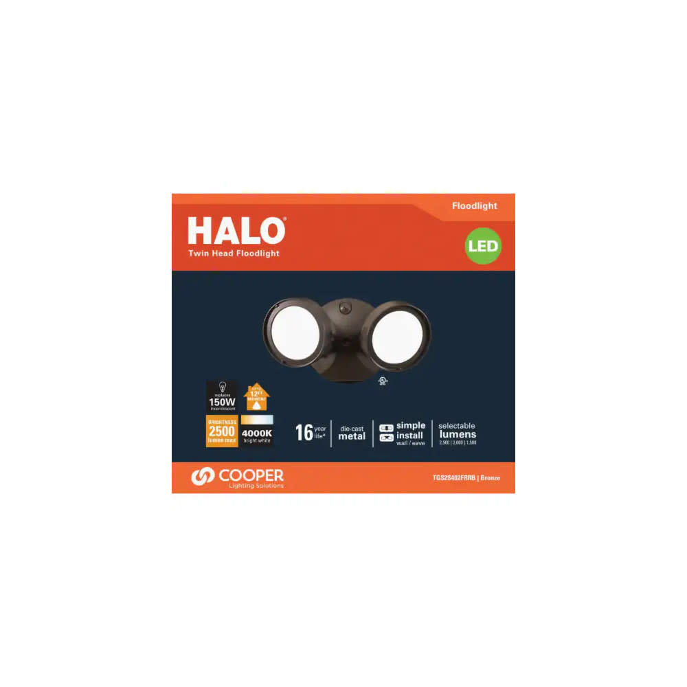 Halo 2 Head Floodlight Bronze 21.6W 2500 Lumen LED - Flockneti