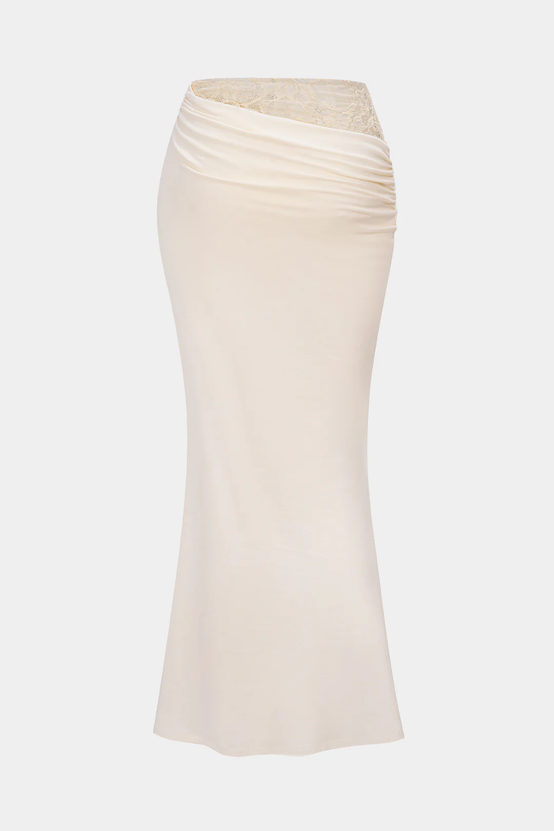 Lace Patchwork Asymmetrical Ruched High Waist Skirt - Flockneti