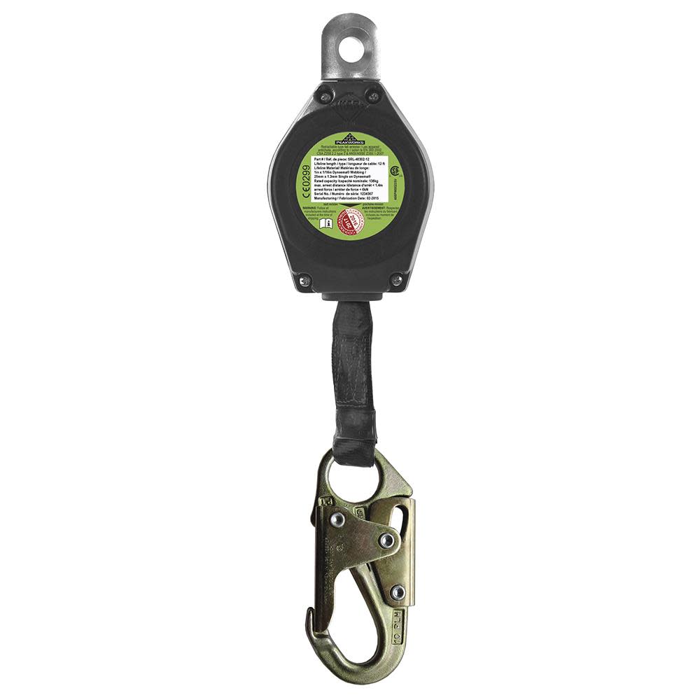 Peakworks Self-Retracting Lifeline (SRL) with Webbing Snap Hook 12 Ft. L. Black - Flockneti