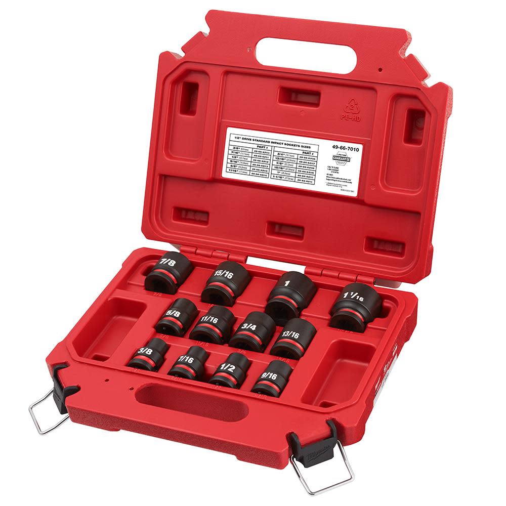 Milwaukee 1/2″ Drive SAE Standard 6 Point Impact Socket 12pc - Flockneti