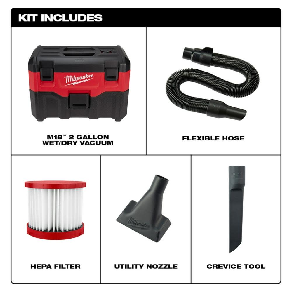 Milwaukee M18 Vacuum Wet/Dry Bare Tool - Flockneti