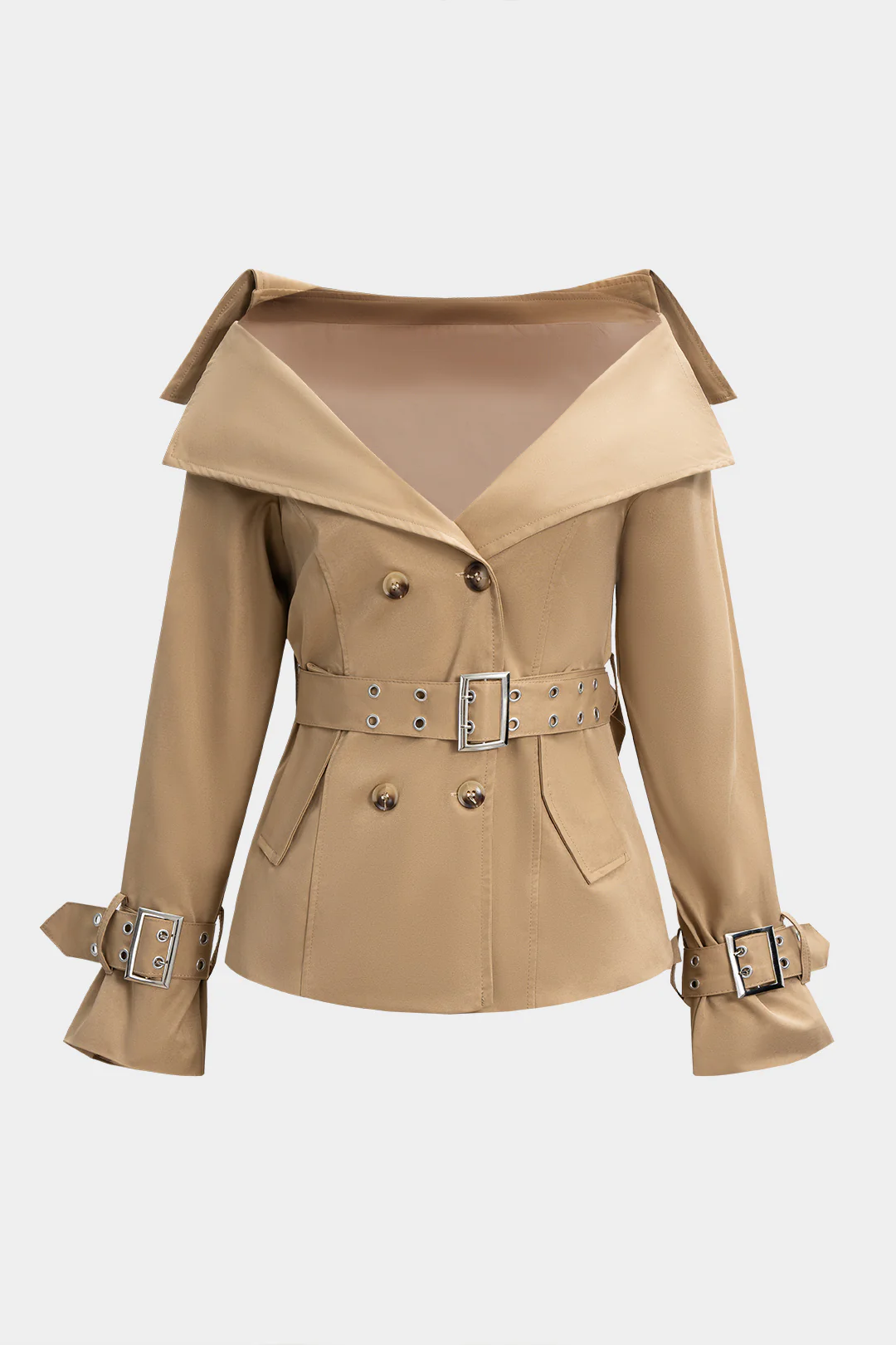 Double Breasted Button Belted Jacket - Flockneti