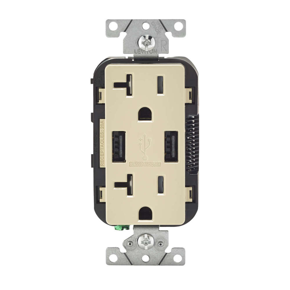 Leviton Decora 20A 125V Ivory NEMA 5-20R Outlet & USB Charger - Flockneti