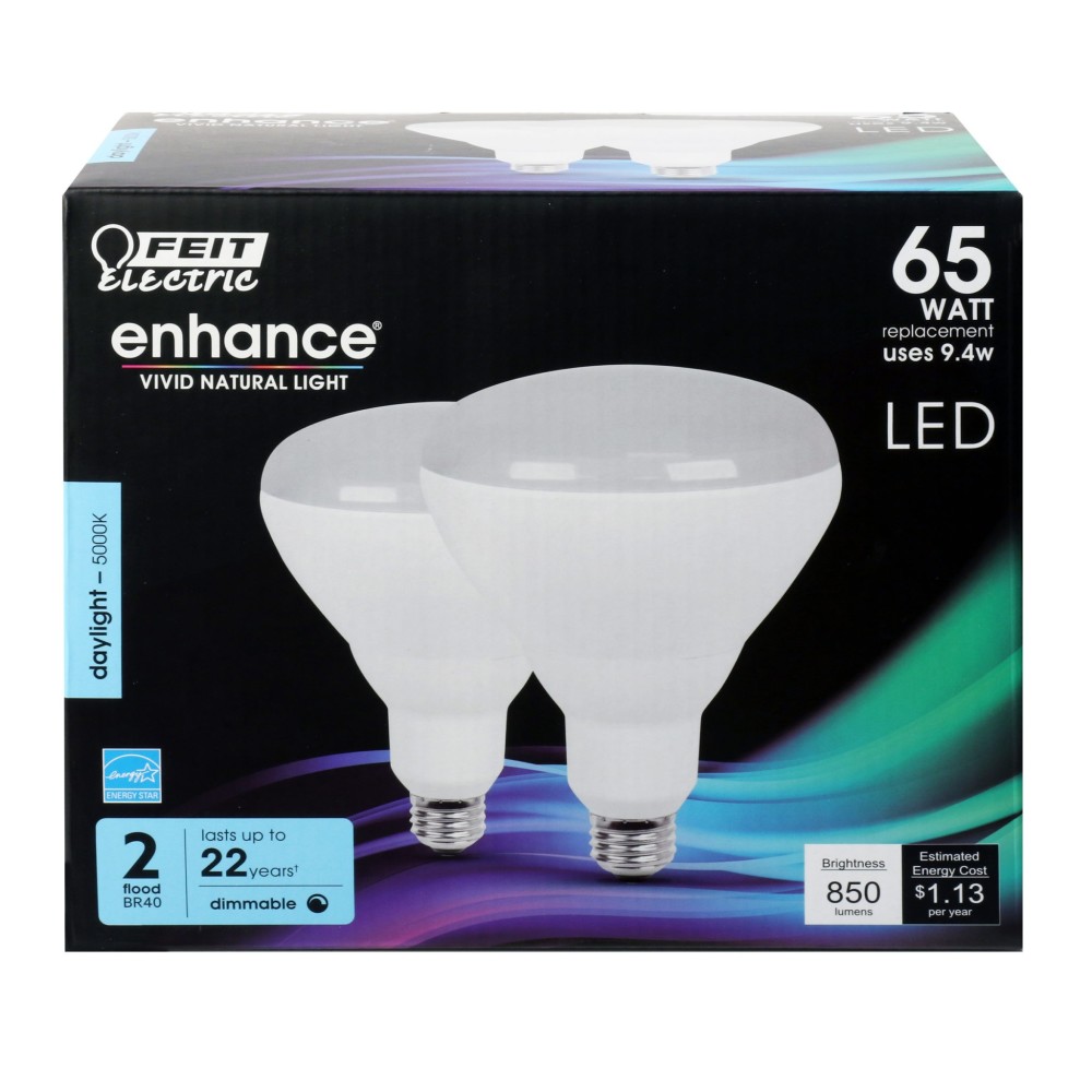 Feit Electric 65W BR40 5000K Dimmable LED Bulb 2pk - Flockneti