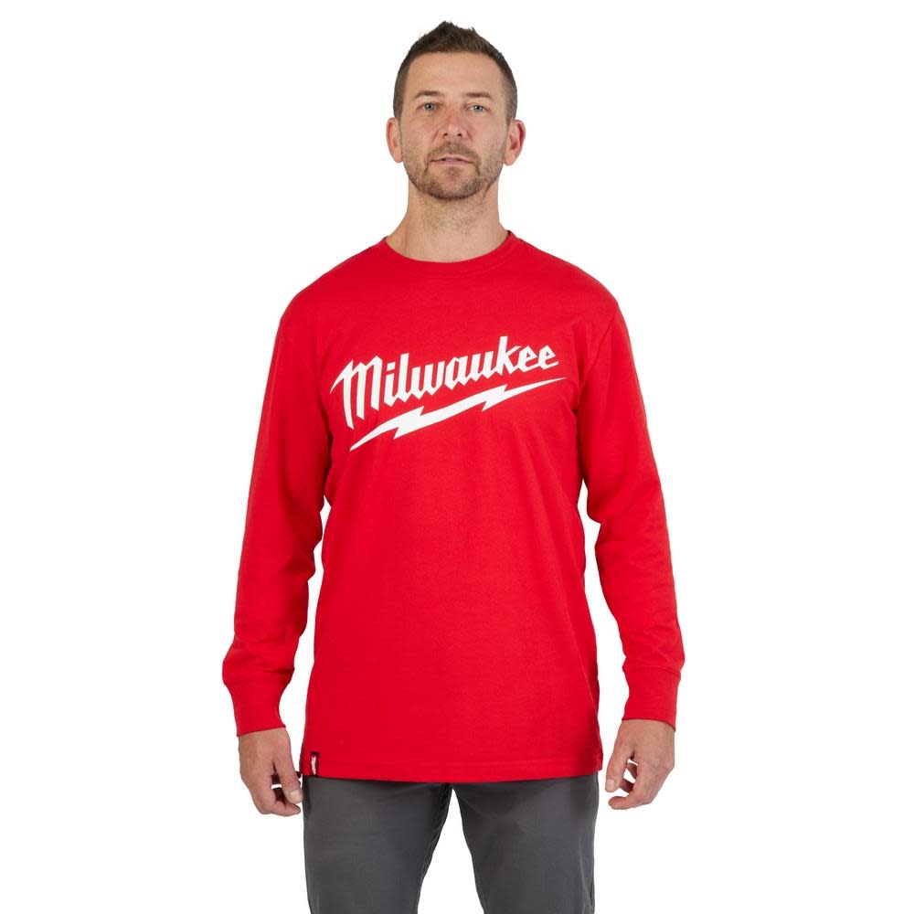 Milwaukee Heavy Duty T-Shirt Big Logo Long Sleeve Red - Flockneti
