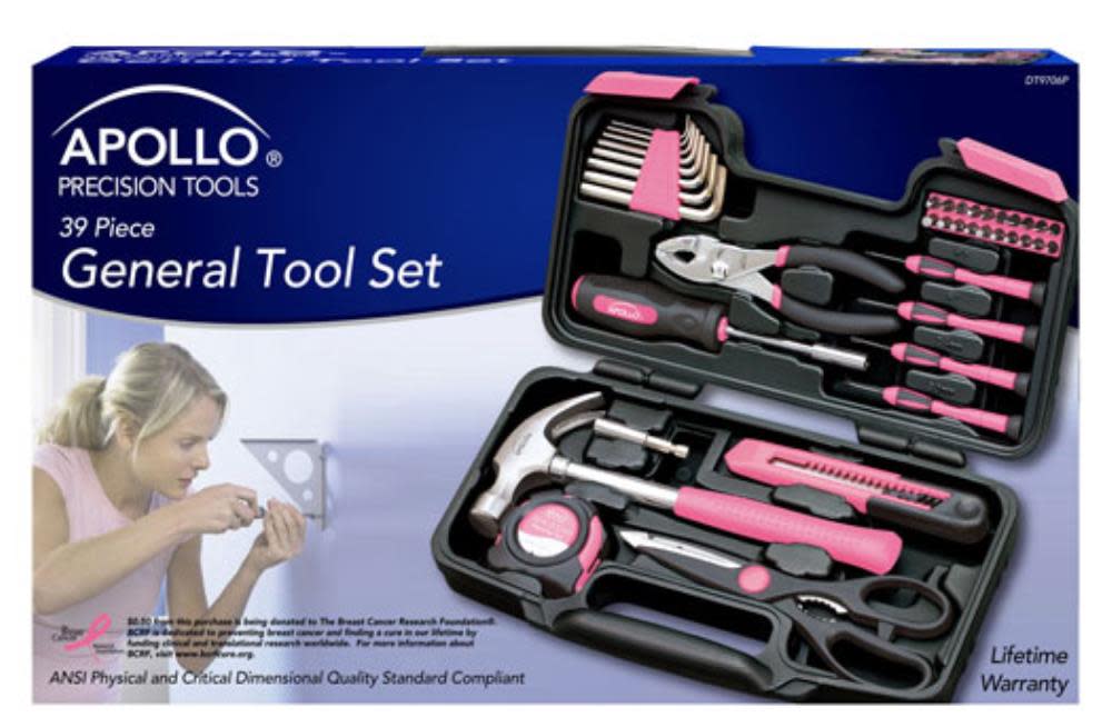 Apollo Precision Tools 39 Piece General Tool Set – Pink - Flockneti