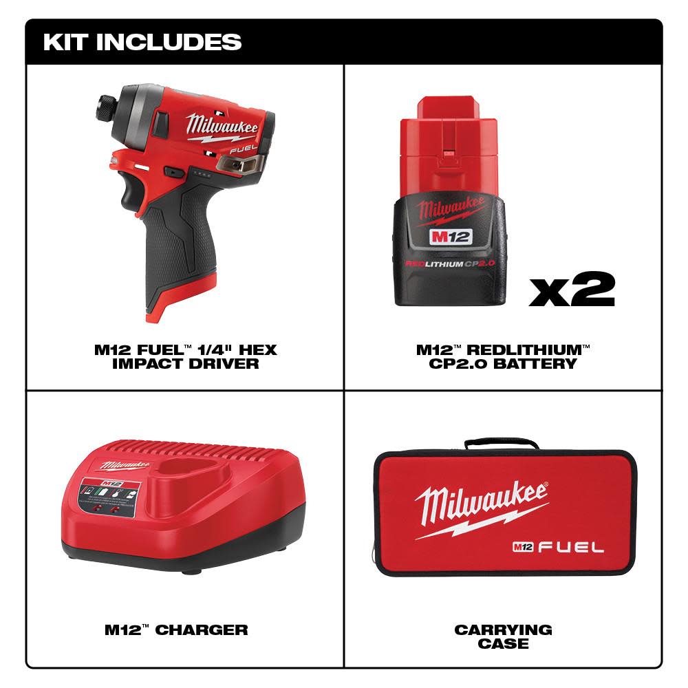 Milwaukee M12 FUEL 1/4 in. Hex Impact Driver Kit - Flockneti