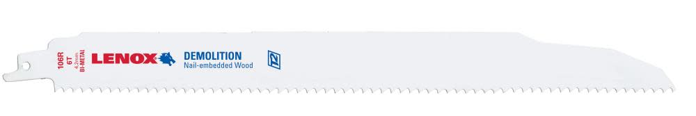 Lenox 12 In. x 1 In. x 0.062 In. 6 TPI T2 Bi-Metal Demolition Reciprocating Saw Blade 2 pk. - Flockneti