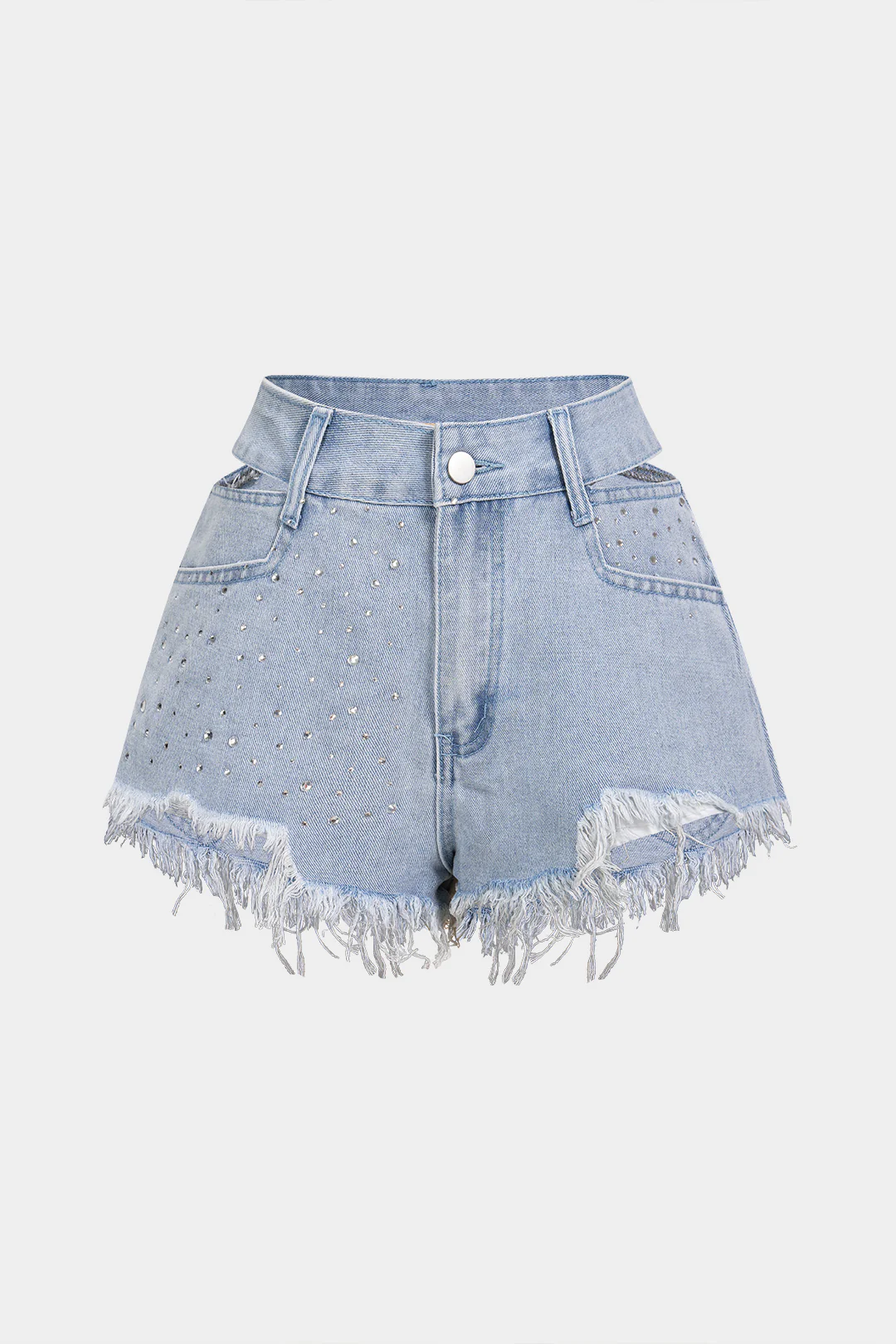 Denim Cut Out Ripped Cut Out Pocket Shorts - Flockneti
