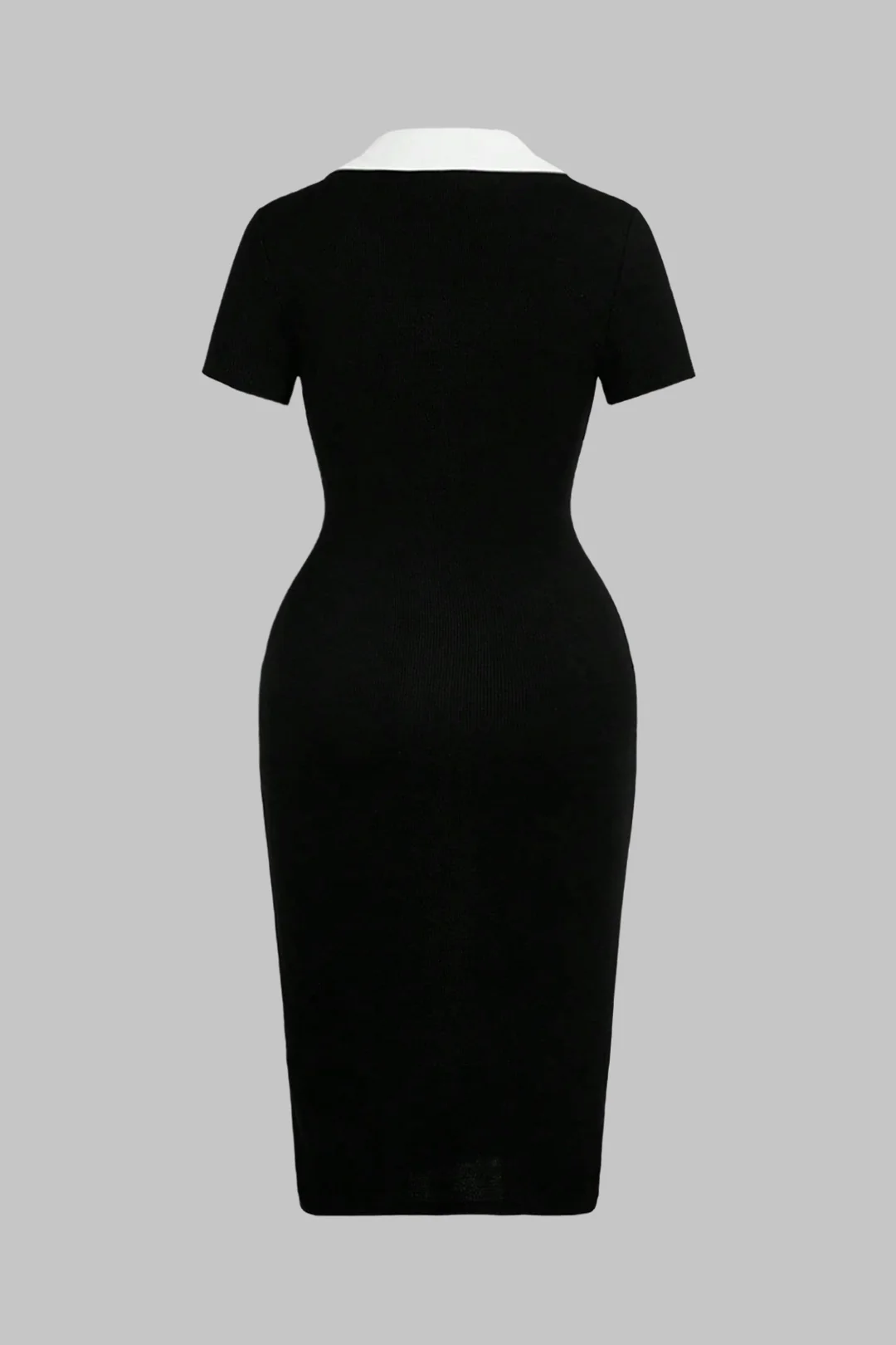 Plus Size Contrast Lapel V-Neck Short Sleeve Midi Dress - Flockneti