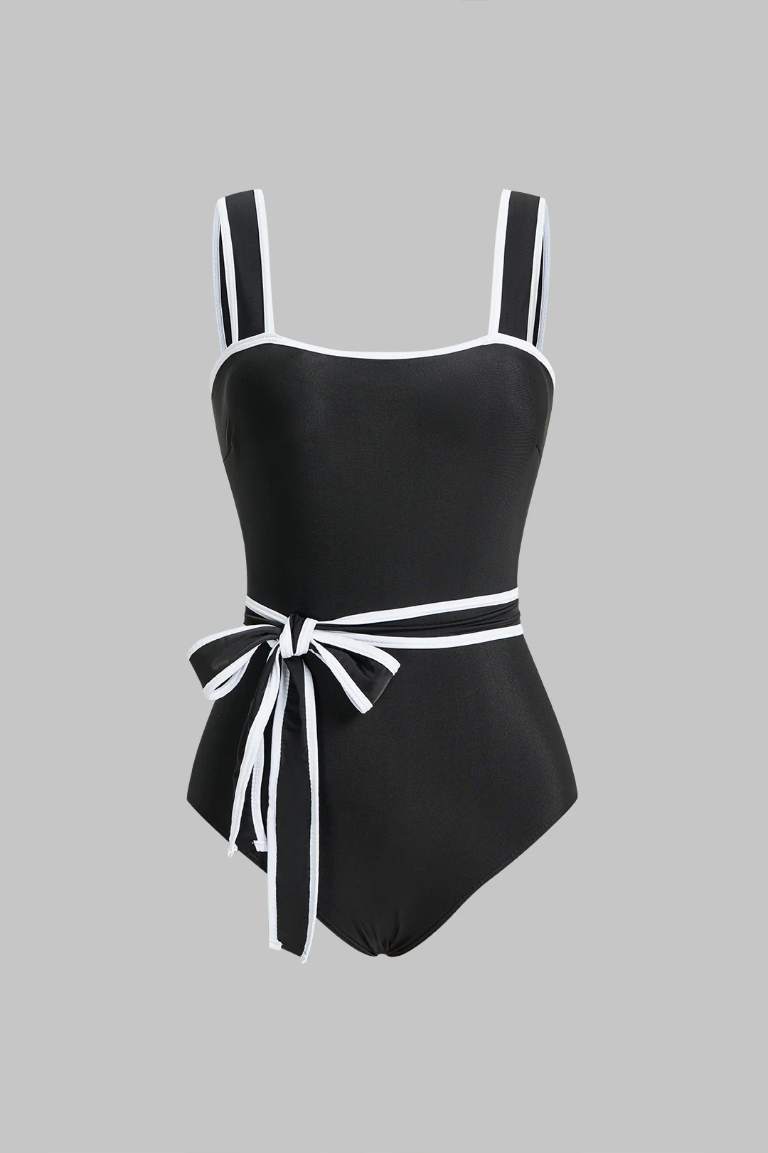 Contrast Binding Tie Front Swimsuit - Flockneti