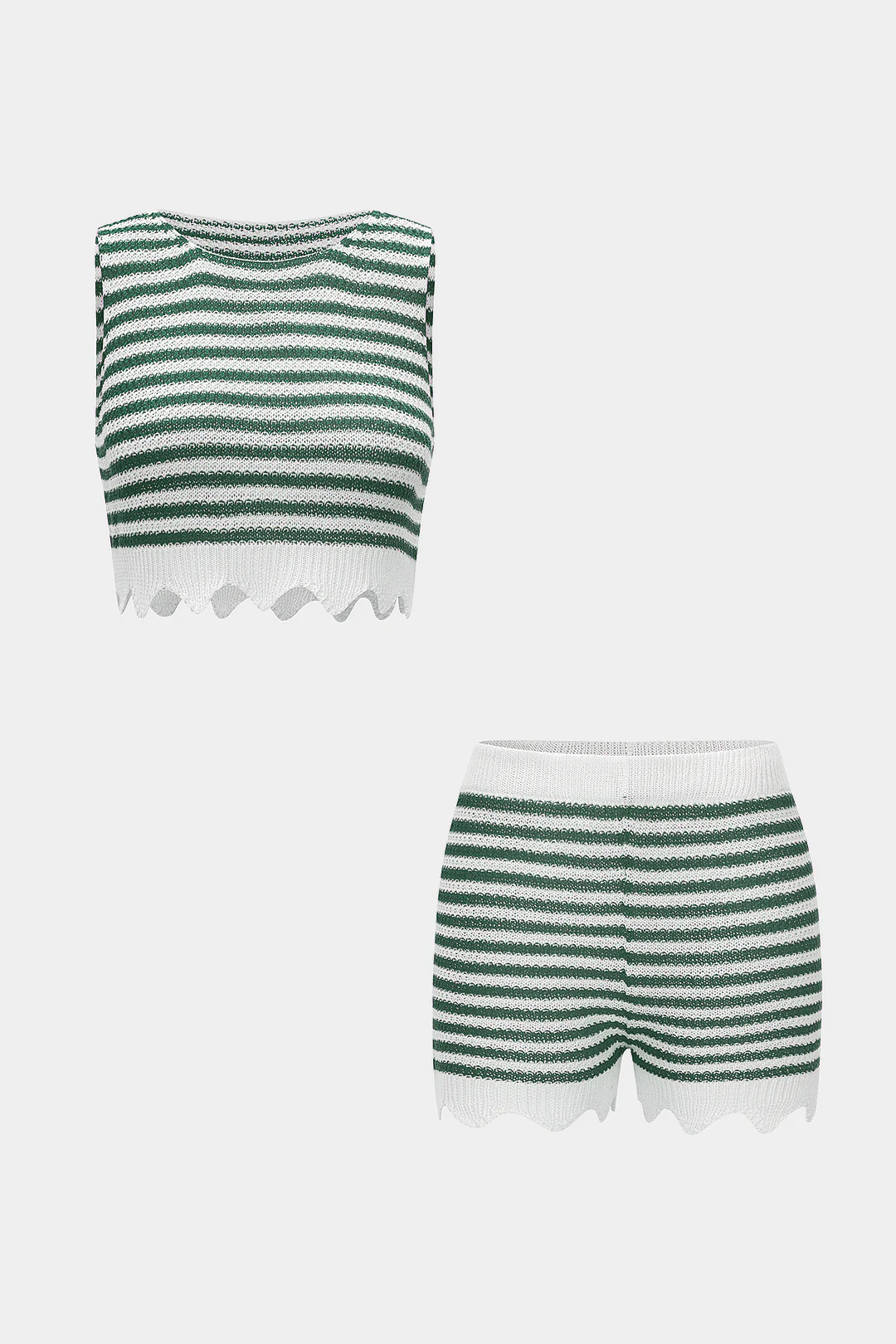Knit Contrast Stripes Print Tank Top And Shorts Set - Flockneti