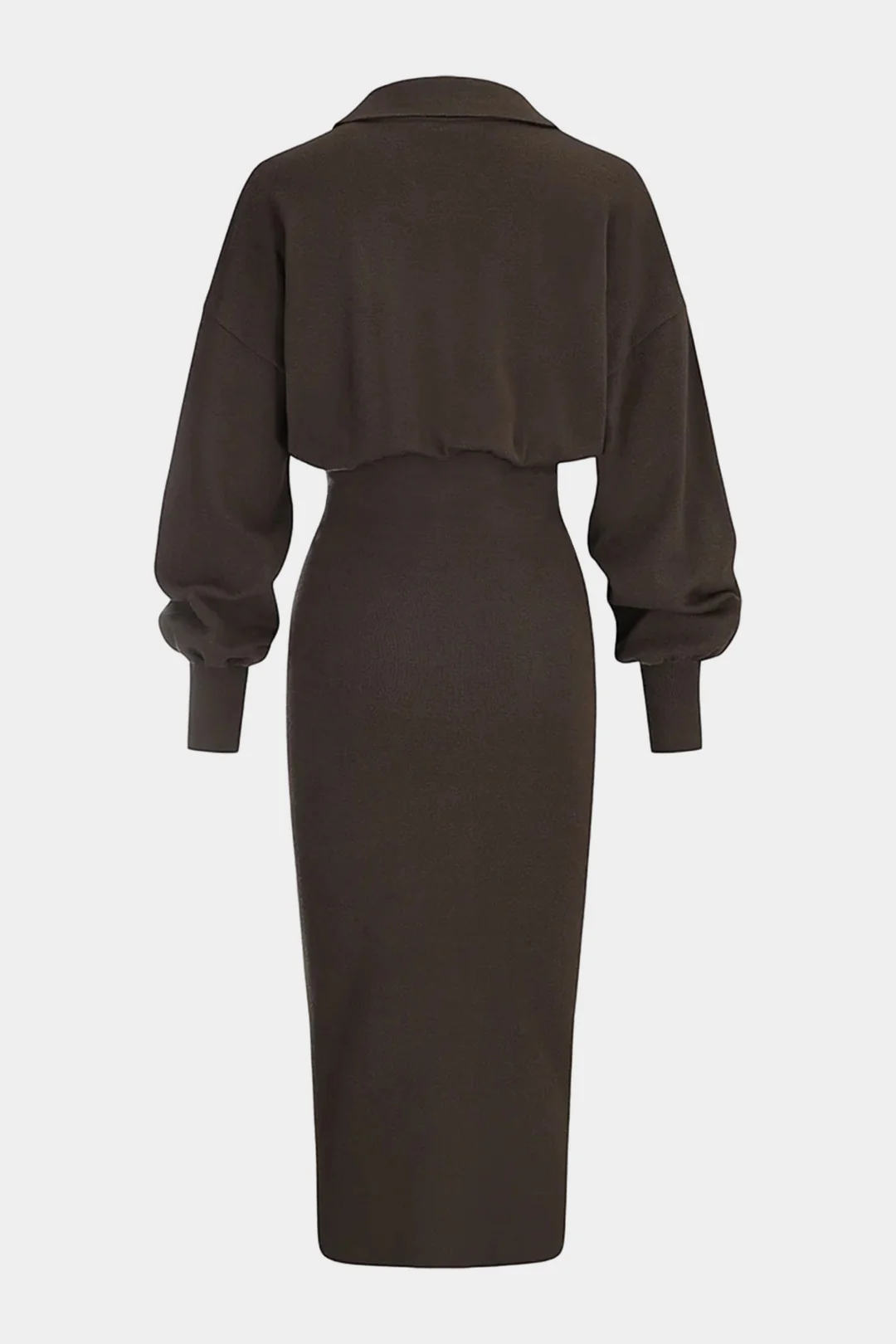 Knit Solid Button Long Sleeve Midi Dress - Flockneti