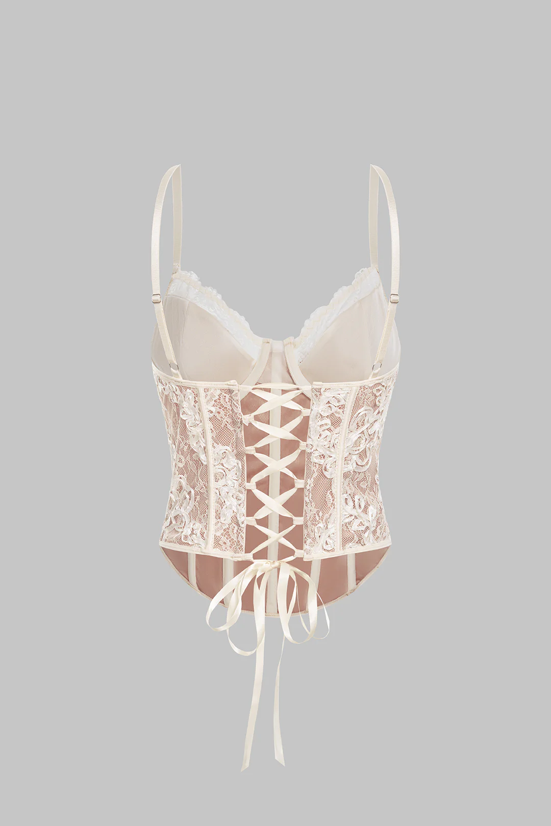 Lace V-Neck Corset Crossed Tie Back Cami Top - Flockneti