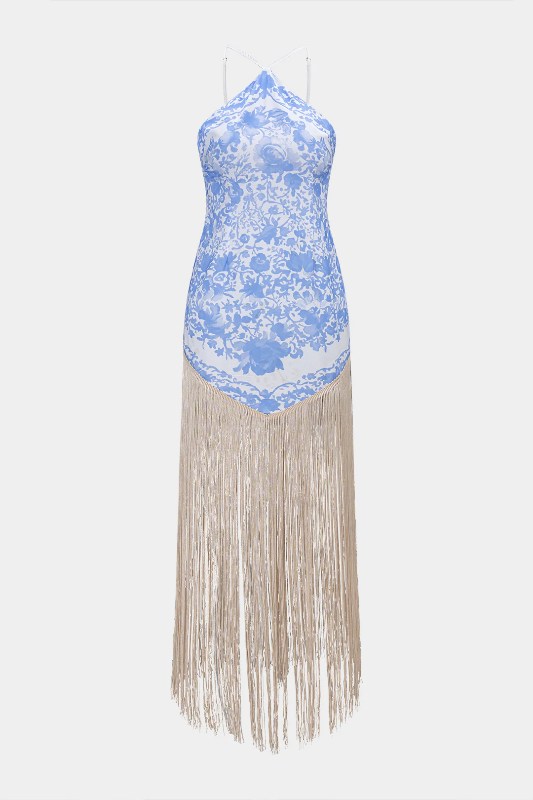 Floral Print Fringe Sleeveless Maxi Dress - Flockneti