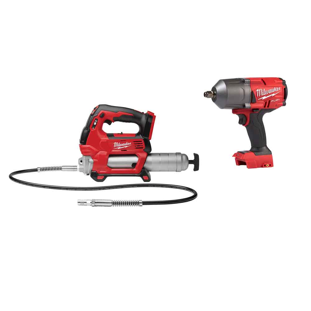 Milwaukee M18 FUEL 1/2″ High Torque Impact Wrench & M18 Grease Gun Bundle Bare Tool - Flockneti