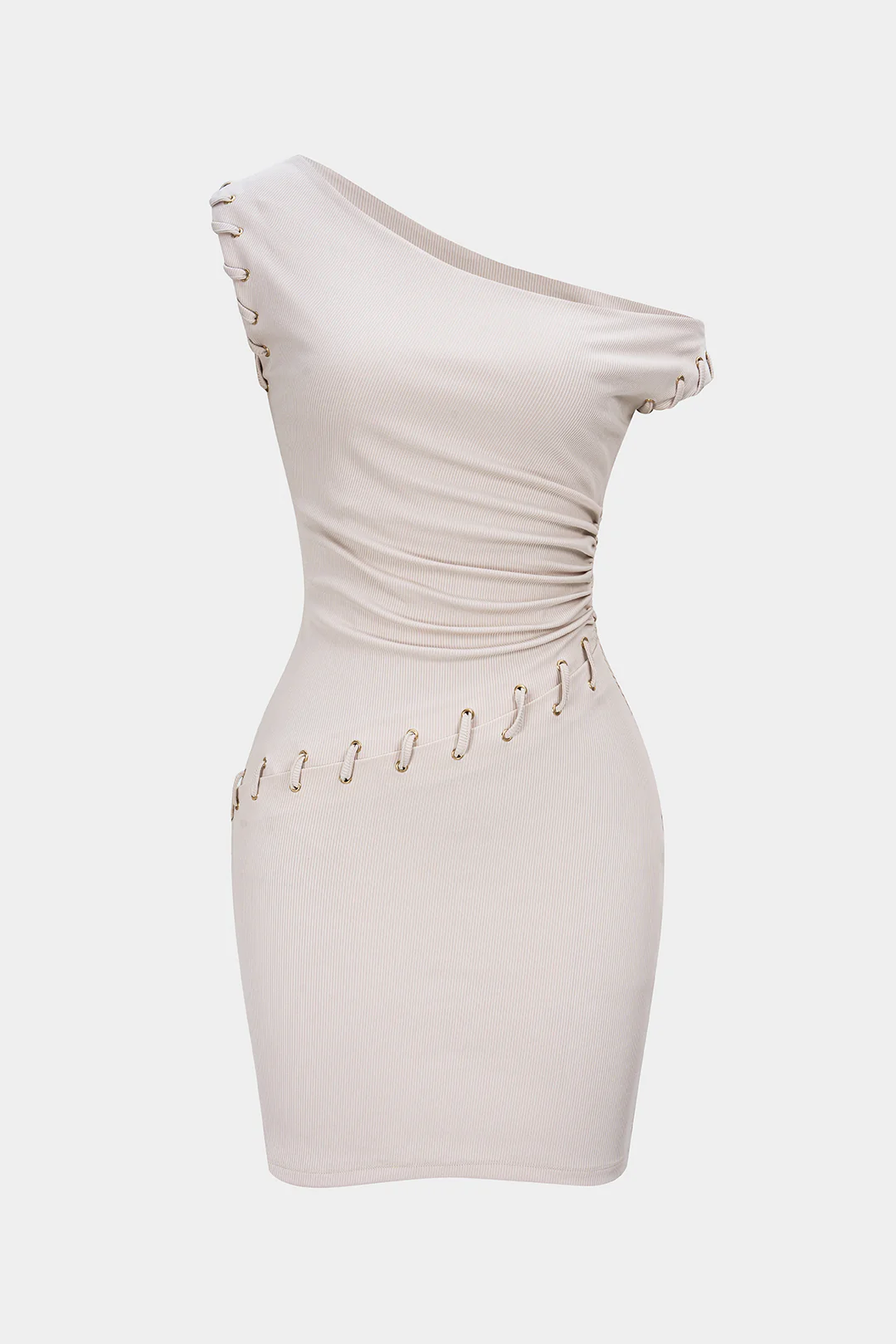 One Shoulder Asymmetrical Ruched Sleeveless Mini Dress - Flockneti