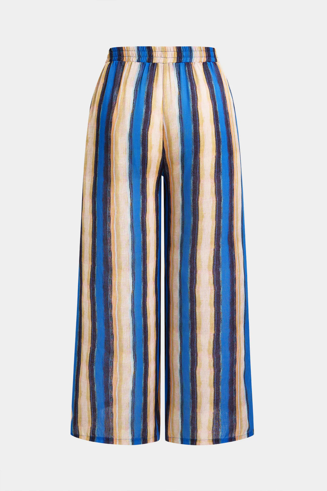 Plus Size Stripes Print Shirred Waistband Wide Leg Pants - Flockneti