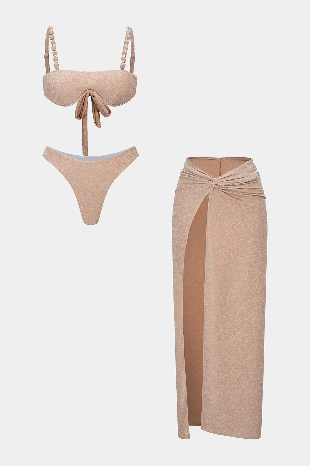 Twist Knot Ruched Slit Bikini Set - Flockneti