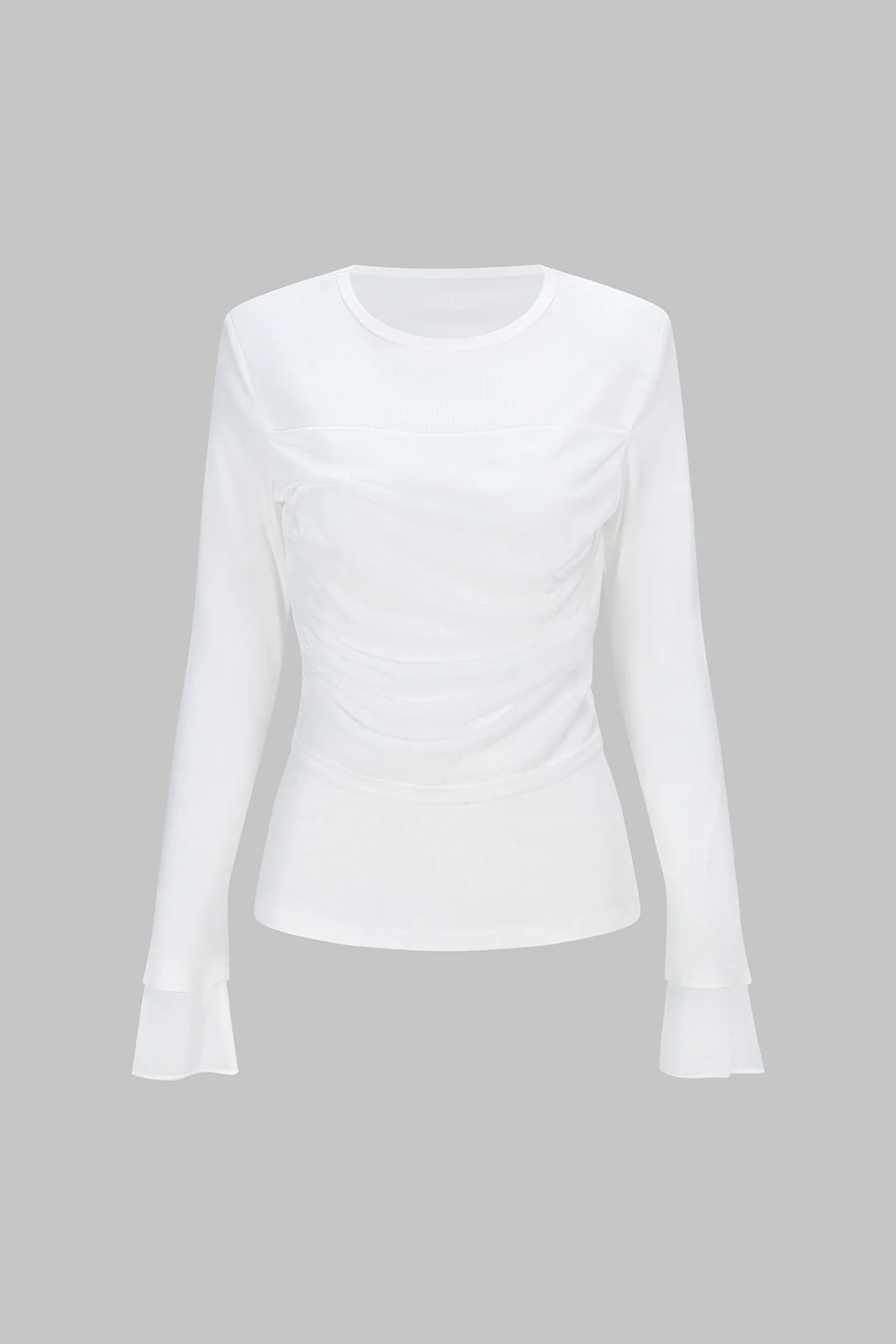 Round Neck Ruched Long-Sleeve Top - Flockneti