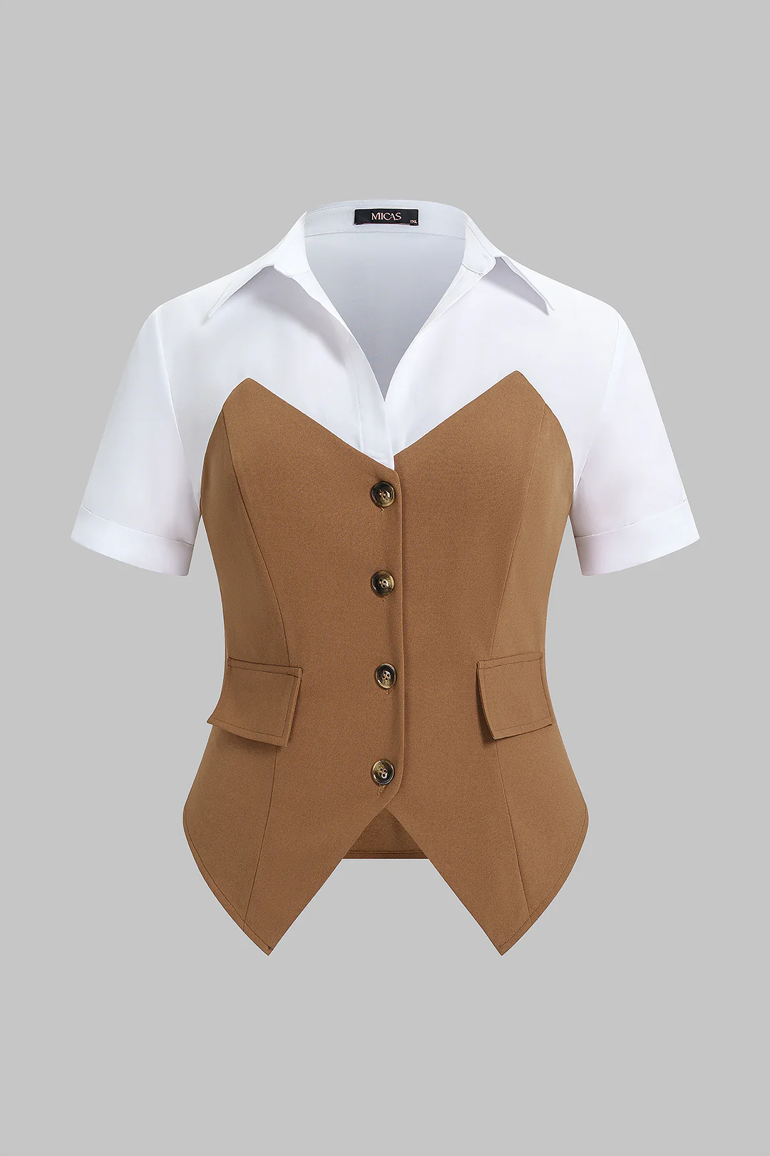 Plus Size Contrast Button Short Sleeve Shirt - Flockneti