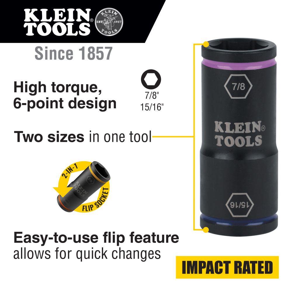 Klein Tools Flip Impact Socket 15/16″ X 7/8″ - Flockneti